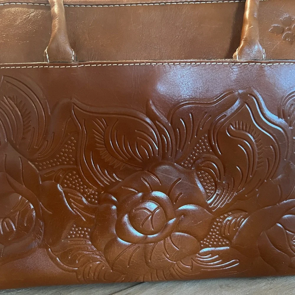 Patricia Nash Brown Embossed Leather Satchel Bag